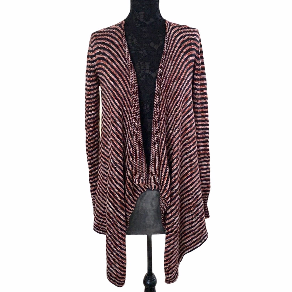 Volcom Black and Pink Striped Open-Front Cardigan